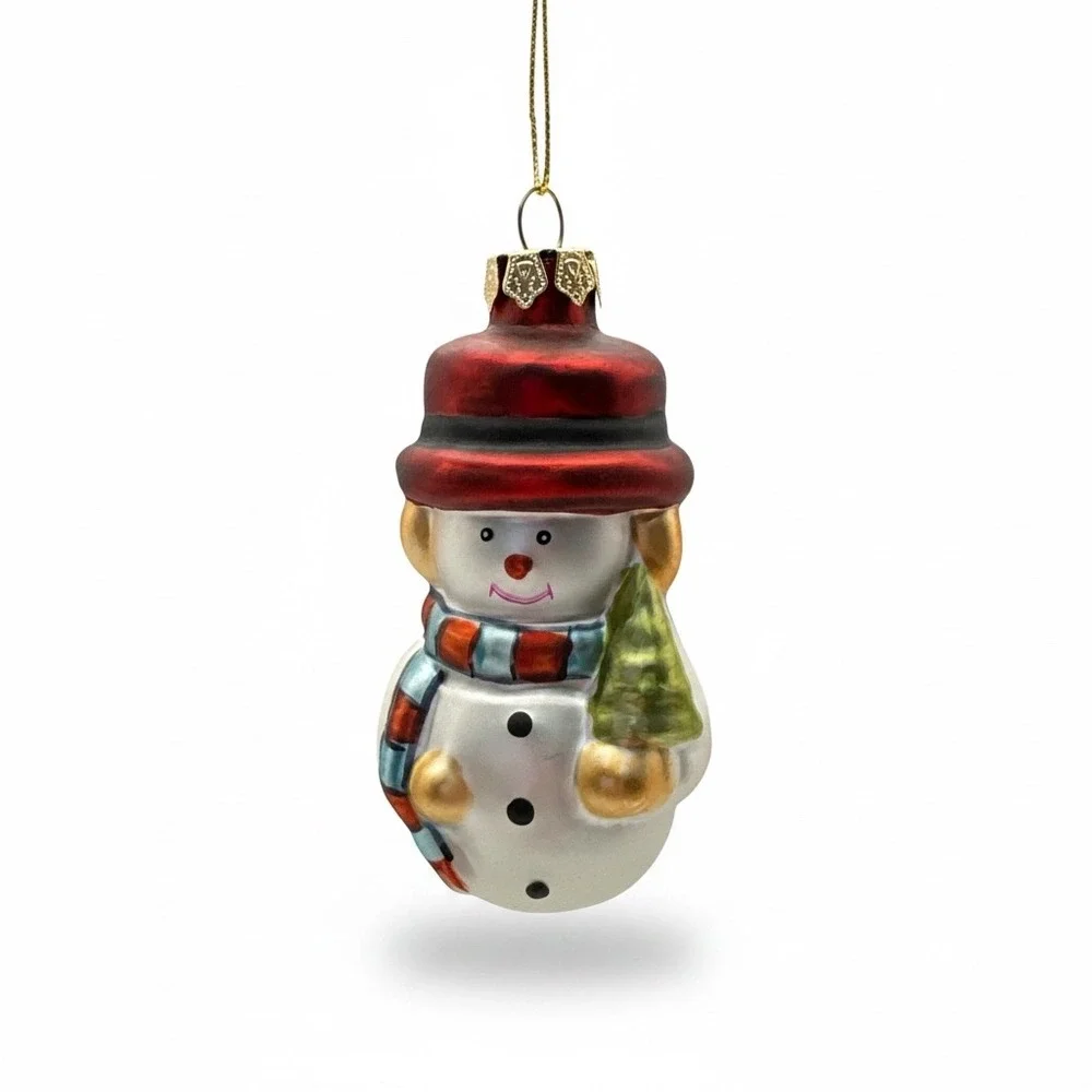 Vintage Mercury Glass Snowman Christmas Ornament Red Top Hat Scarf Retro